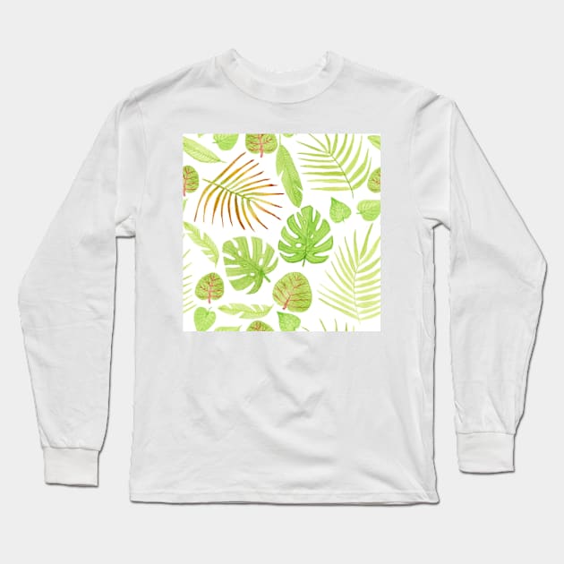 Watercolor Tropical Plants Long Sleeve T-Shirt by paintedpansy